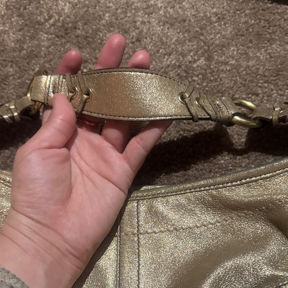 Metallic Coach Gold Shoulder Bag with Matching Belt Vintage Inspired - Picture 4 of 8